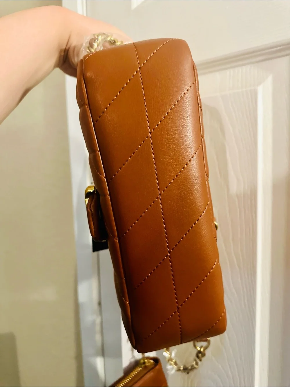 inspired Quilted Tan Shoulder Bag - 2 Piece Set with matching wallet
